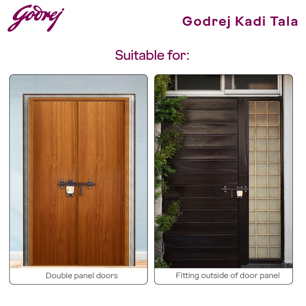 Godrej Locks I Kadi-Tala 6 Lever 275 mm I 3 keys I for Double Door, Fitting outside of door pannel I Aloy steel body double Locking Mechanism for main door I Brown Texture Finish